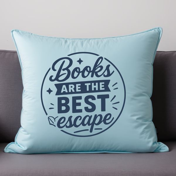 An icon of a reader surrounded by text and quotes on a blank background.