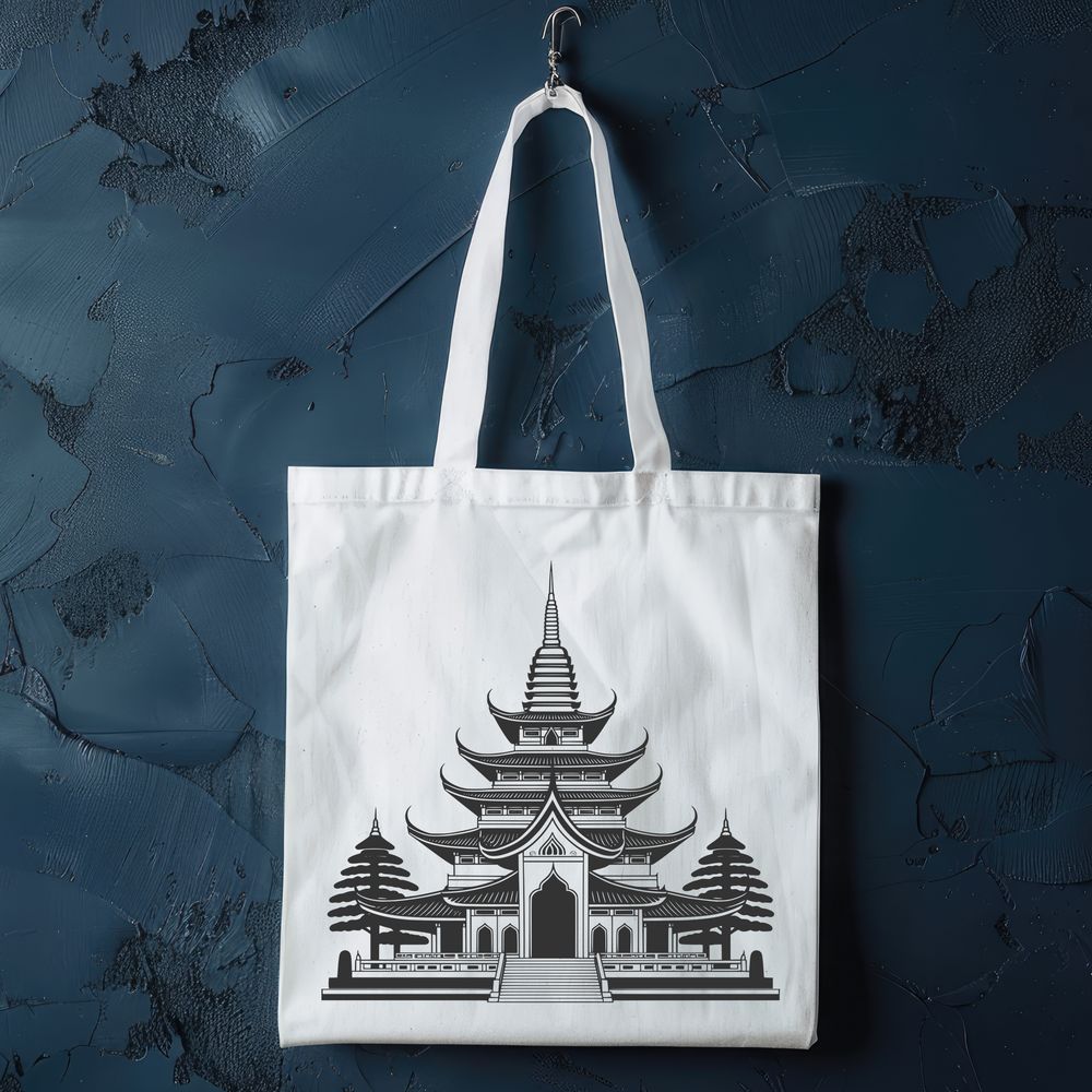 Traditional Temple SVG Vector Design A traditional Buddhist temple with ornate architecture, suitable for use in digital designs.