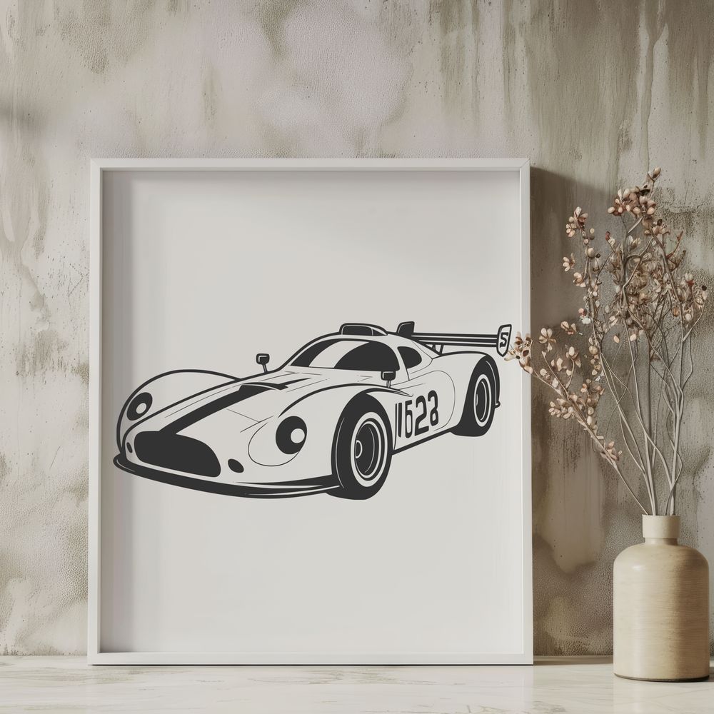 Beautiful Racing Vehicle Illustration A sleek racing car designed as vector art for commercial or personal use in various design projects.