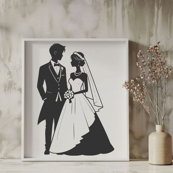 Wedding Day Vector Art Vector illustration of a happy couple exchanging vows on their wedding day.
