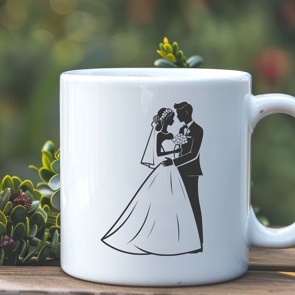 Wedding Vector Art Free Download A traditional wedding illustration featuring a bride and groom in a romantic setting.