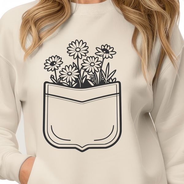 A vector floral design featuring a single flower in a decorative pocket.