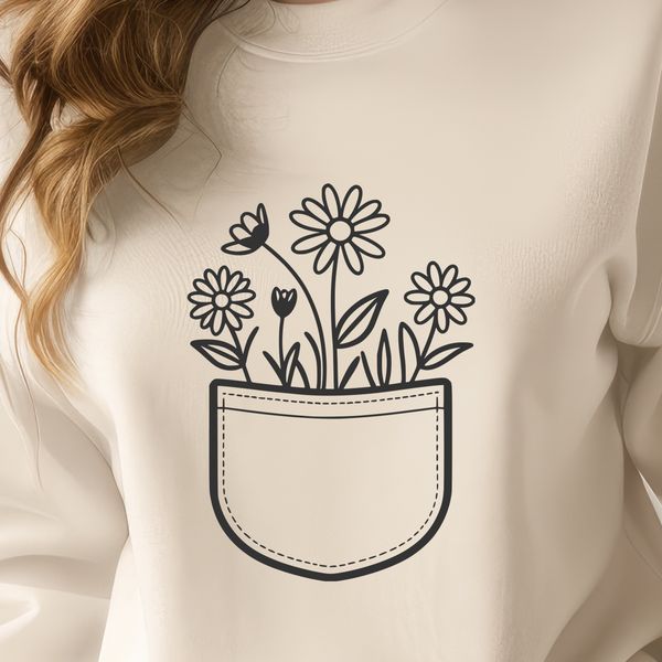 Interconnected Wild Flowers in a Pocket Shape A stylized floral pattern featuring interconnected wild flowers in a pocket shape.