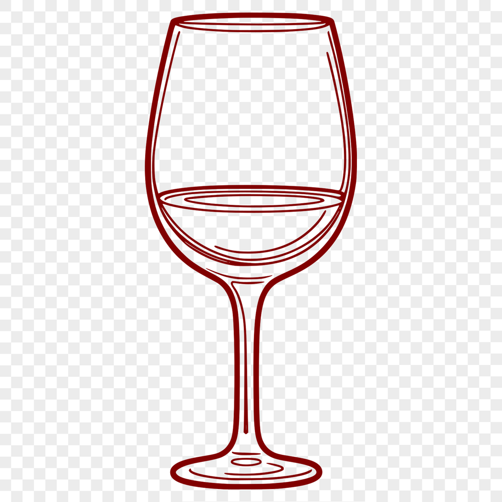 Elegant Wine Glass SVG File Download A stylized illustration of a wine glass containing red wine, suitable for digital design projects.