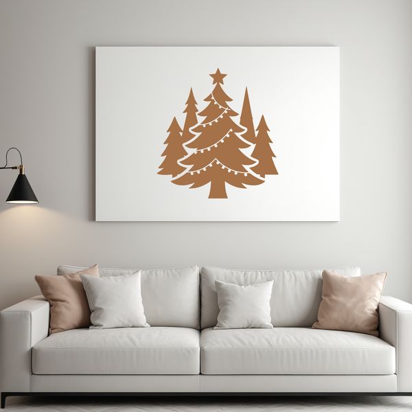 A stylized illustration of a festive holiday tree with ornaments and lights.