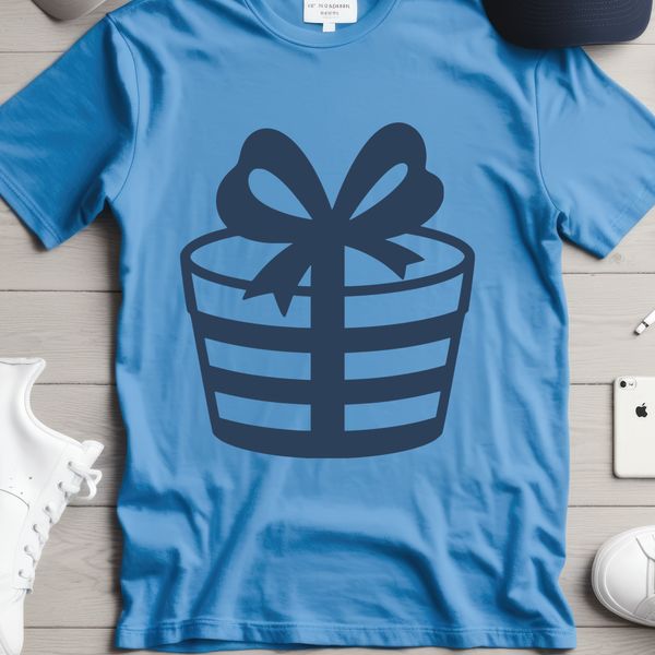 A simple illustrated gift box with a ribbon and bow, perfect for Christmas or birthday celebrations.