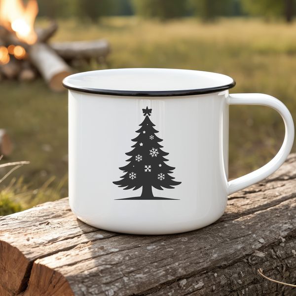 A minimalist design of a Christmas tree silhouette made from bold lines and shapes.