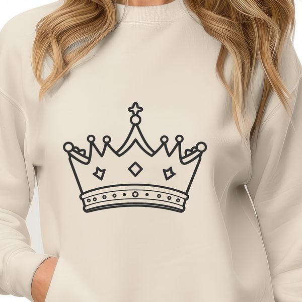 Beautiful Digital Crown Graphics A stylized digital crown illustration with intricate details and lines, suitable for vector design and cutting machines.