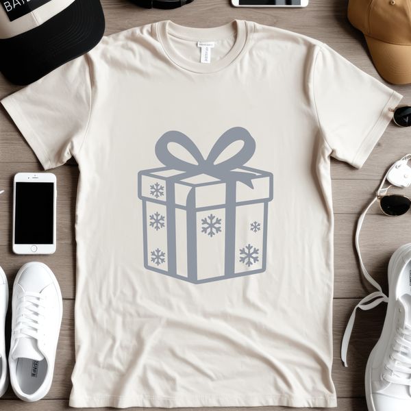 A stylized illustration of a wrapped gift box with a decorative bow.