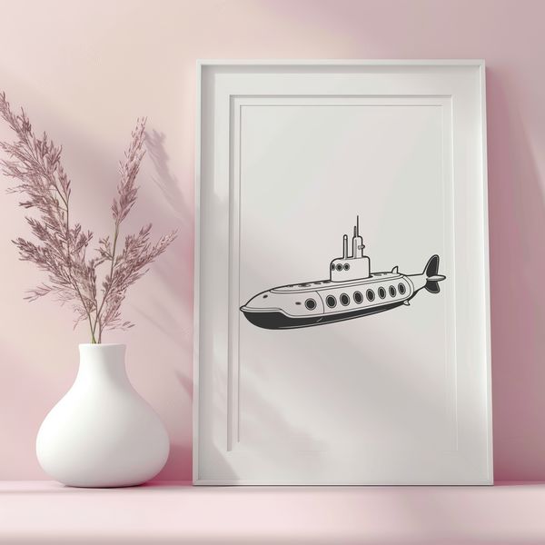 Submarine Design Vector Graphic A detailed illustration of a submarine, designed as a vector graphic for various uses.
