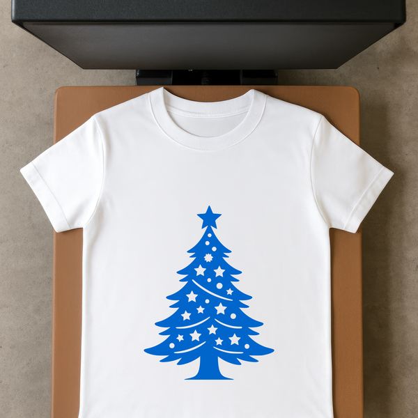 A simple, intricately designed Christmas tree made from interconnected lines and shapes.