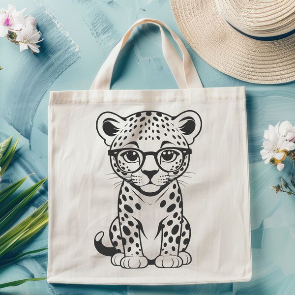 Wild Animal Icon in Specs A stylized illustration of a jaguar wearing glasses, suitable for vector art and cutting machine designs.