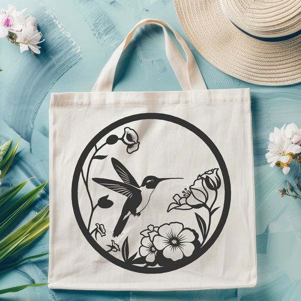 Floral Whimsy Hummingbird Art A colorful hummingbird in flight surrounded by floral elements.