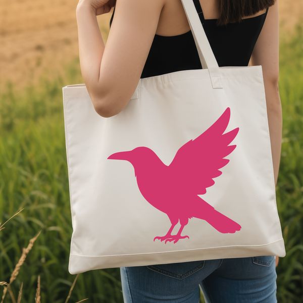 A stylized vector illustration of a crow with sleek black feathers and sharp beak.