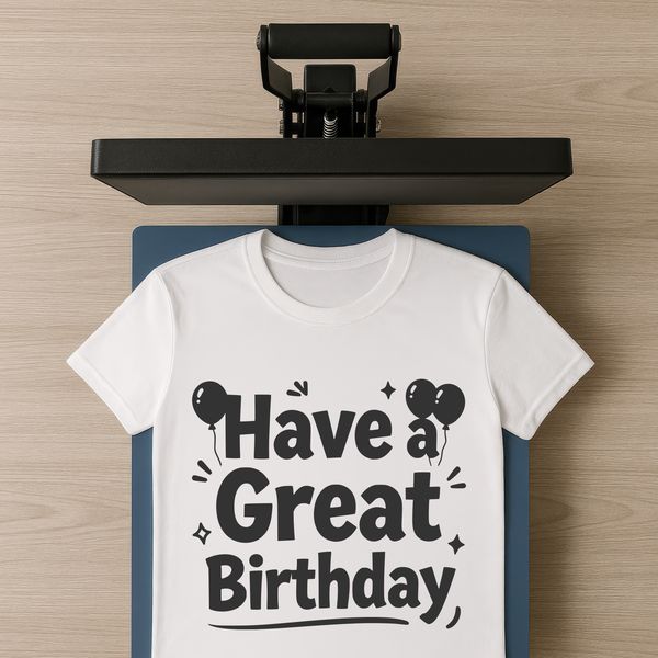 SVG vector graphic design featuring a happy birthday message in bold font.