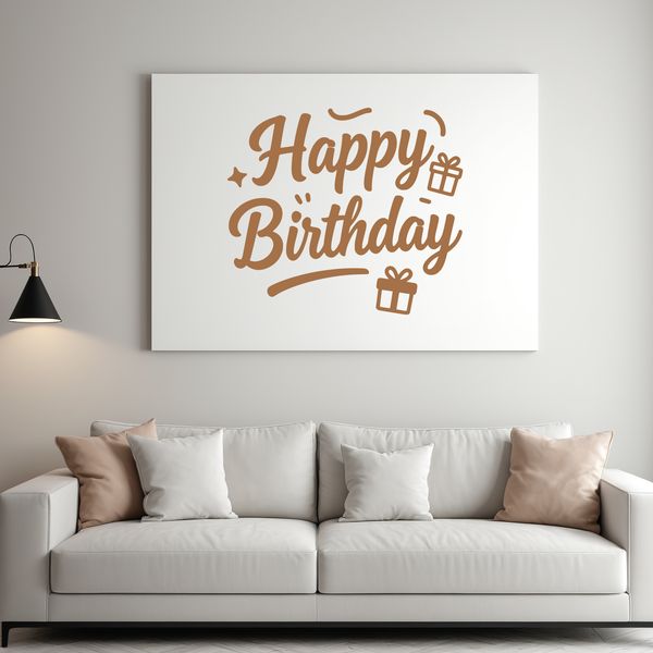 A stylized vector graphic with the phrase 'Happy Birthday' written in a modern font.