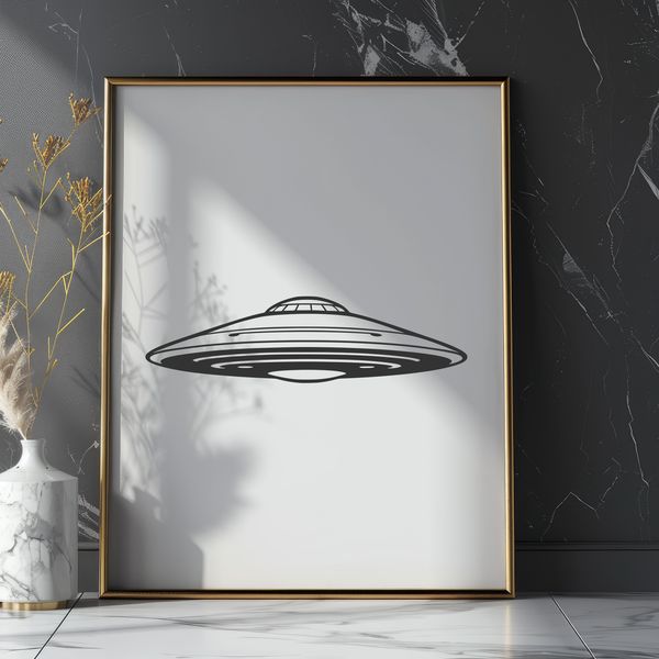 Beautiful UFO Silhouette A sleek spaceship design with futuristic elements and metallic textures.