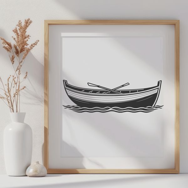 Vector Silhouette Boat Design A rowboat silhouette designed as a vector graphic.