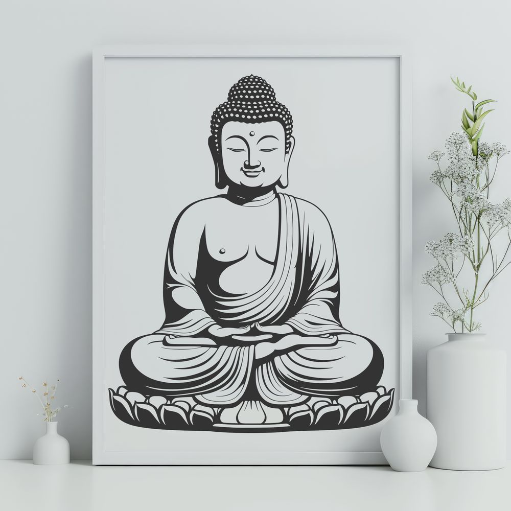 Seated Buddha Line Art Illustration A simple line art illustration of a seated Buddha in meditation posture.