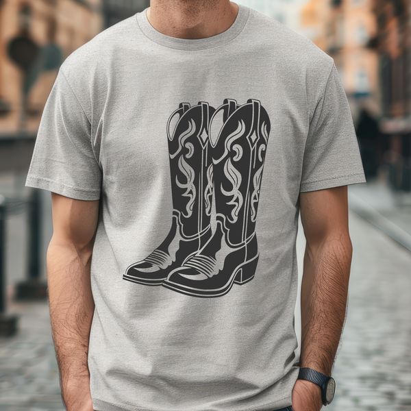 Rustic Western Boot Illustration Illustration of a pair of cowboy boots with intricate stitching and embroidery details.