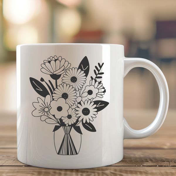 An illustration of a bouquet featuring multiple types of blossoms in a decorative design.