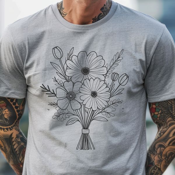 Whimsical Bouquet of Flowers A vector floral design featuring a collection of flowers tied together with a ribbon.