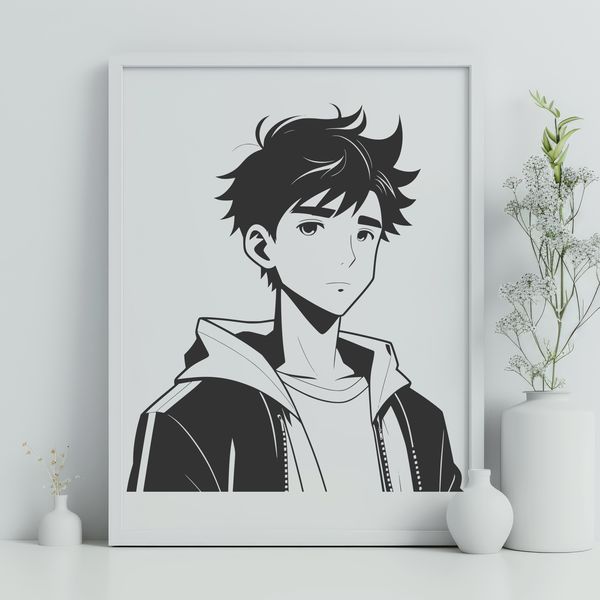 Young solo figure in modern illustration style A single boy standing alone in a simplified illustration style.