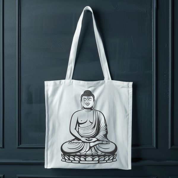 Buddha Silhouette in Elegant Pose A digital rendering of a Buddha figure in a serene posture, suitable for various design applications.