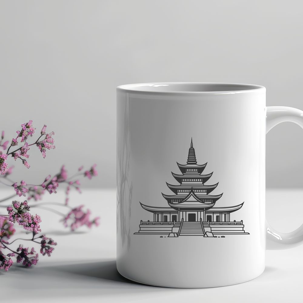 Intricate Architecture Vector Art A detailed vector design of a traditional Buddhist temple with intricate architecture.