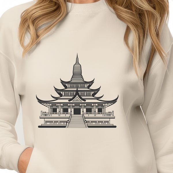 A traditional Buddhist temple with intricate details, suitable for vector art projects.