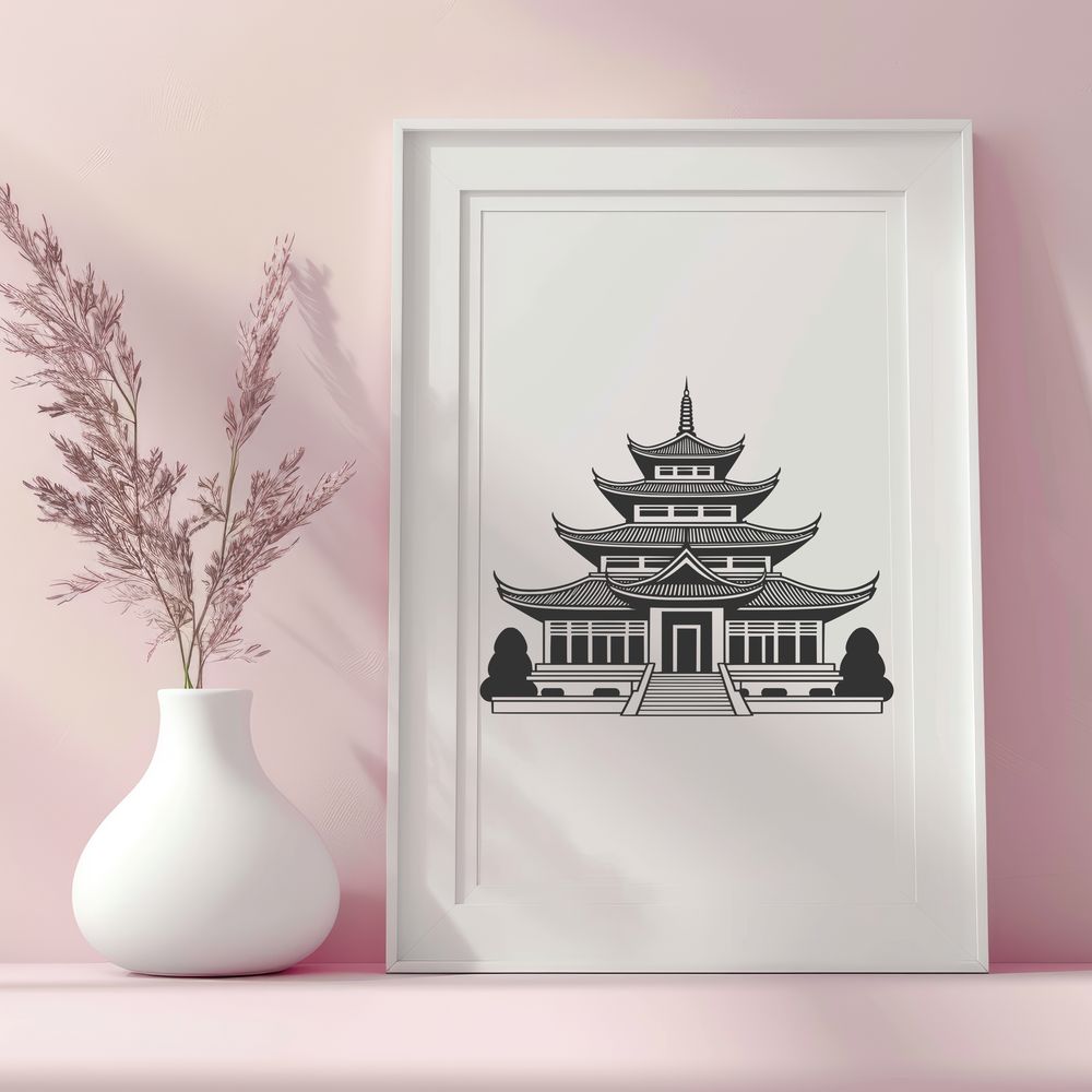Serene Buddhist Architecture A traditional Buddhist temple with intricate architecture, set against a serene background.