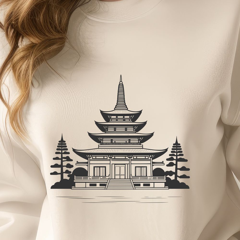 Serene Temple Illustration Illustration of a serene Buddhist temple with decorative elements, suitable for digital designs.