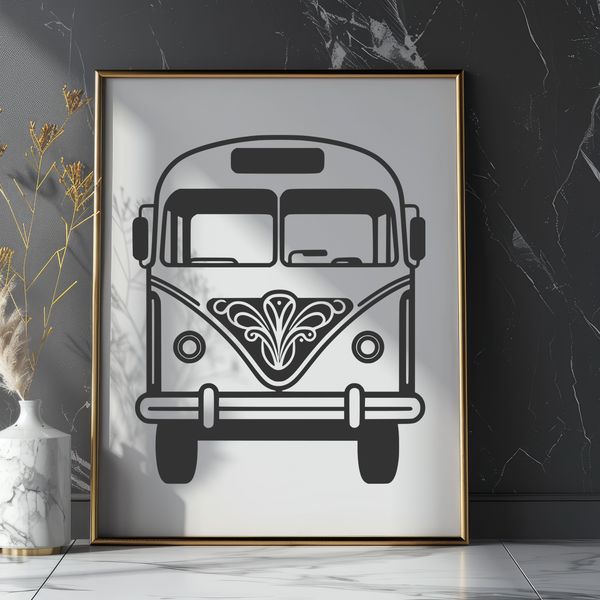 Public Transportation Graphic Design A diagrammatic illustration of a standard city bus with multiple doors and a distinctive front end.