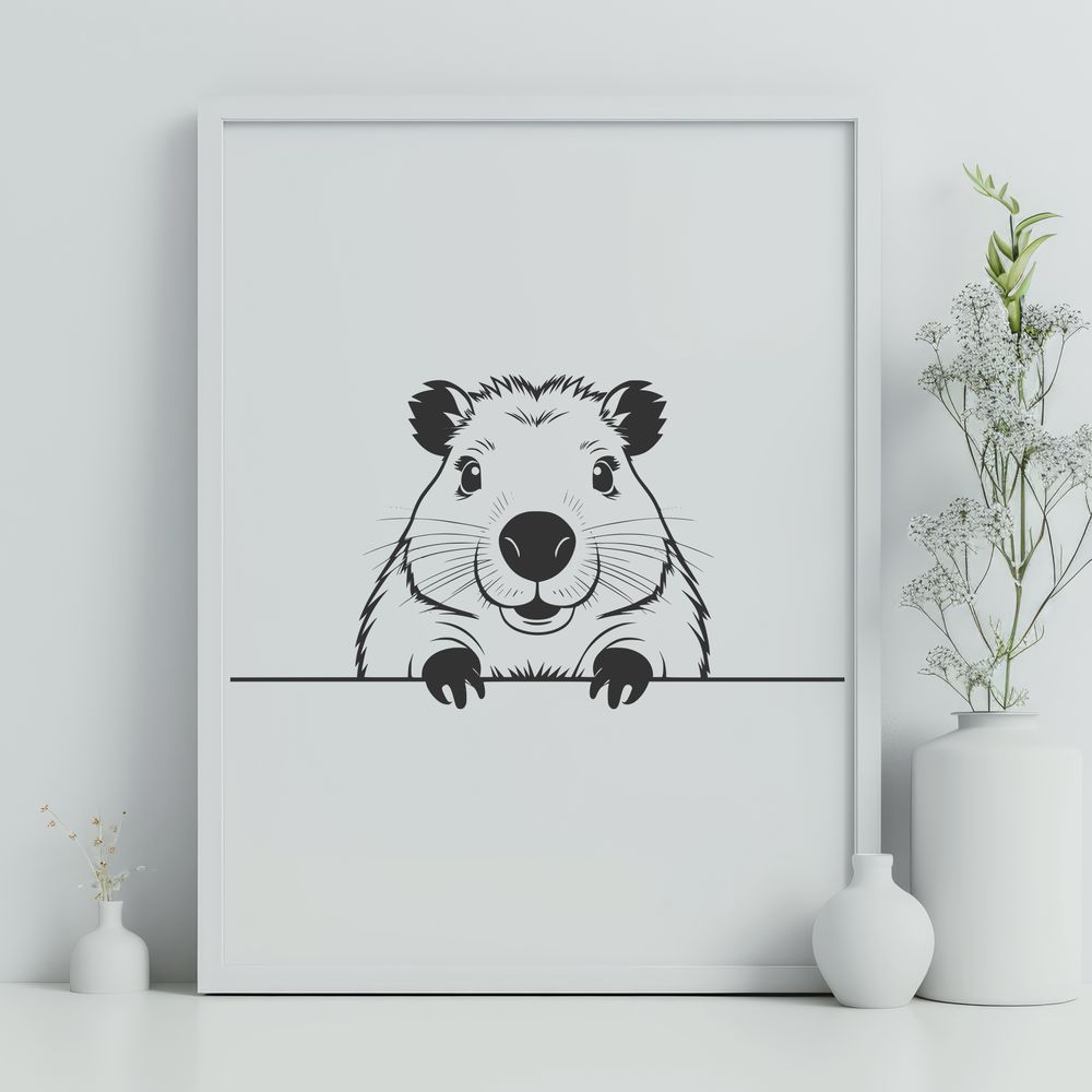 Webbed Footed Mammal Vector Graphic A South American rodent with webbed feet peeking out from behind a tree stump.
