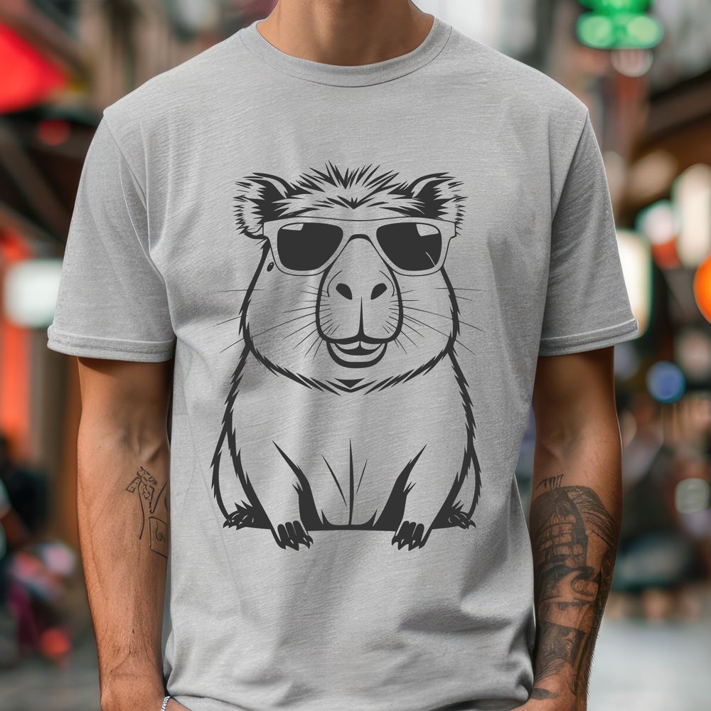 Capybara Silhouette with Sunglasses A rodent wearing sunglasses in a vector illustration style.