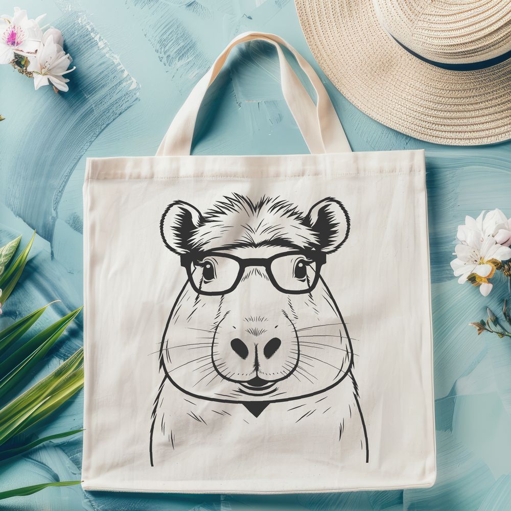 Cute Rodent Wearing Specs A digital illustration of a capybara wearing glasses, created as a vector art graphic.