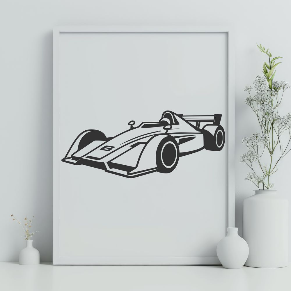 Speedy Vehicle Silhouette A sleek racing car designed with precision vector lines, ideal for cutting or laser engraving projects.