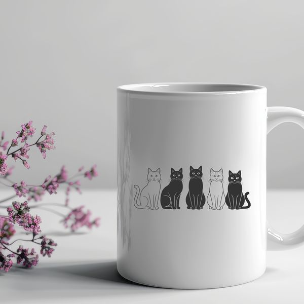Whimsical Cat Silhouettes A stylized illustration of a cat in various poses.