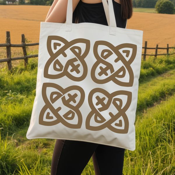 A stylized Celtic shape with intricate embellishment details.