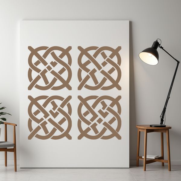 A stylized Celtic pattern featuring intricate ornate shapes and embellishments.