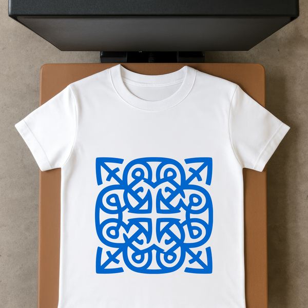 A stylized Celtic pattern featuring intricate embellishments and ornate shapes.