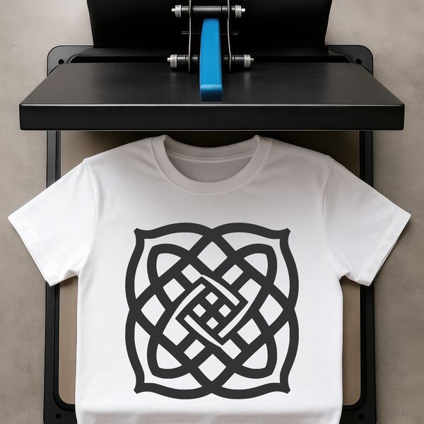 An intricately designed Celtic pattern featuring ornate embellishments in a geometric shape.