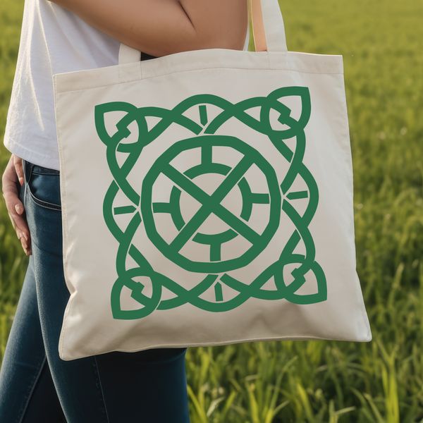 A intricately detailed Celtic knot pattern featuring interconnected shapes and ornate embellishments.