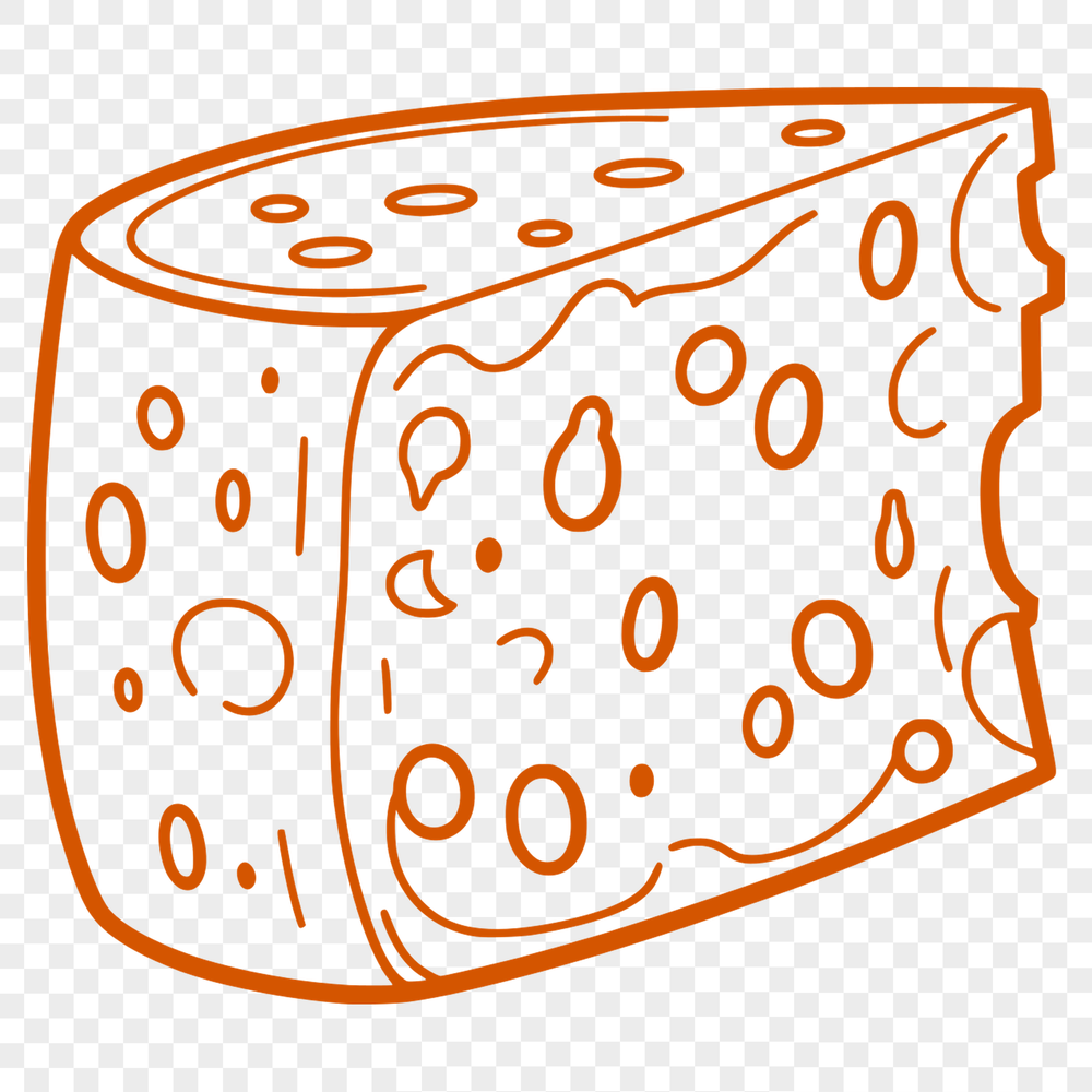 Delicious wheel of cheese illustration for clip art designs A detailed illustration of a wheel of cheese, ideal for clip art designs in various formats including SVG, PDF, and DXF.