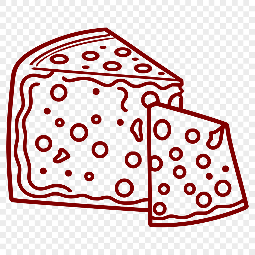A round or wedge-shaped cheese illustration in a digital format.