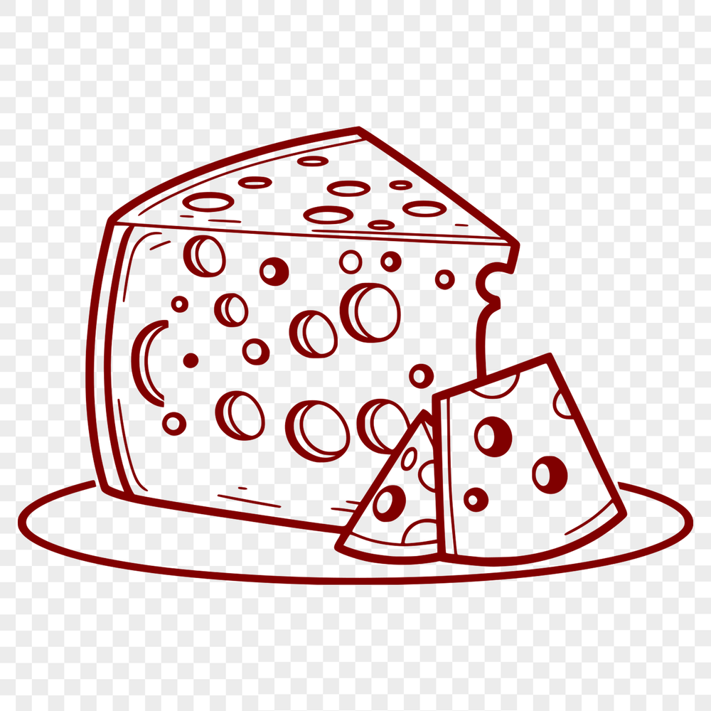 A digital illustration of a wedge-shaped cheese, created as an SVG file for easy editing and customization.