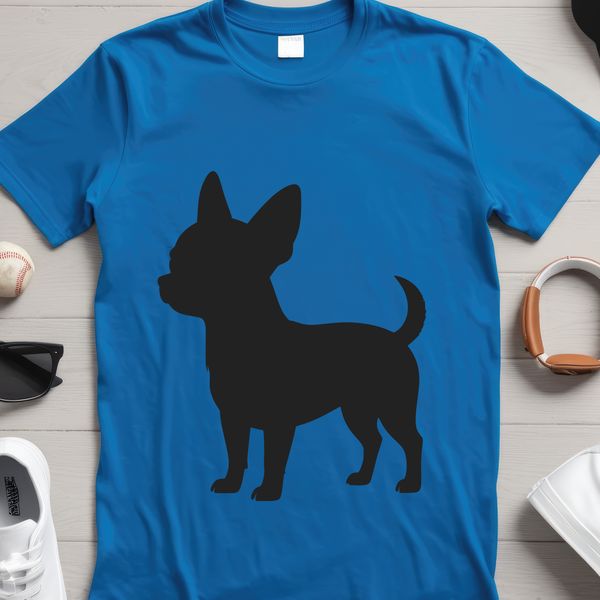 A small breed dog with a brown coat, shown in a simple silhouette style.