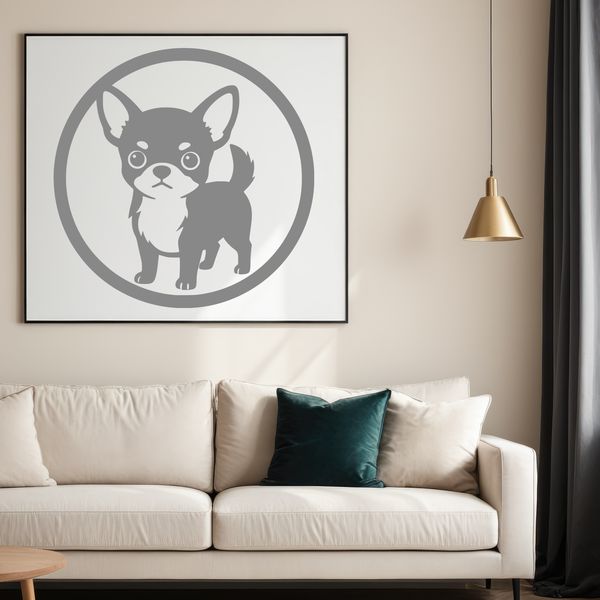 An illustration of a Chihuahua in a simple outline style.