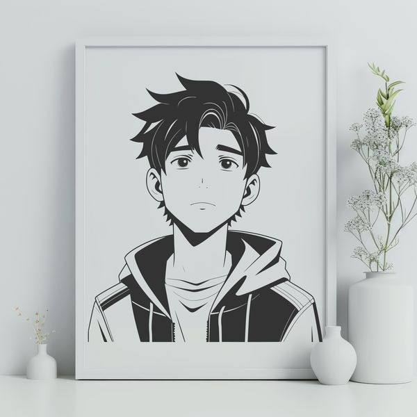Young Boy Digital Illustration A digital illustration of a young boy with a neutral expression.