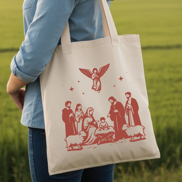 Vector illustration of the Nativity scene with Mary, Joseph, and baby Jesus.